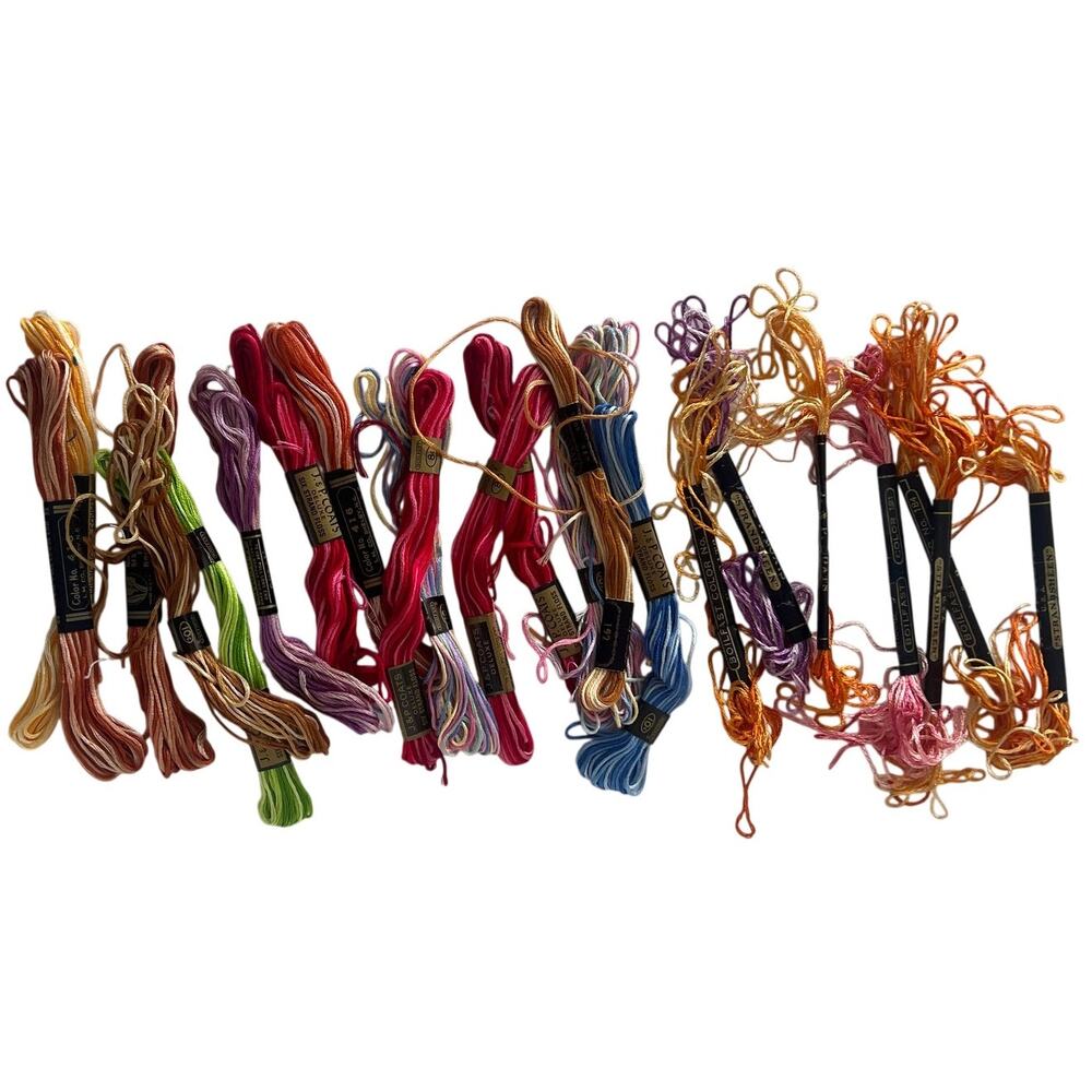 Variegated Embroidery Floss Lot 22 Skeins Cotton Rayon Ombre Thread Destash